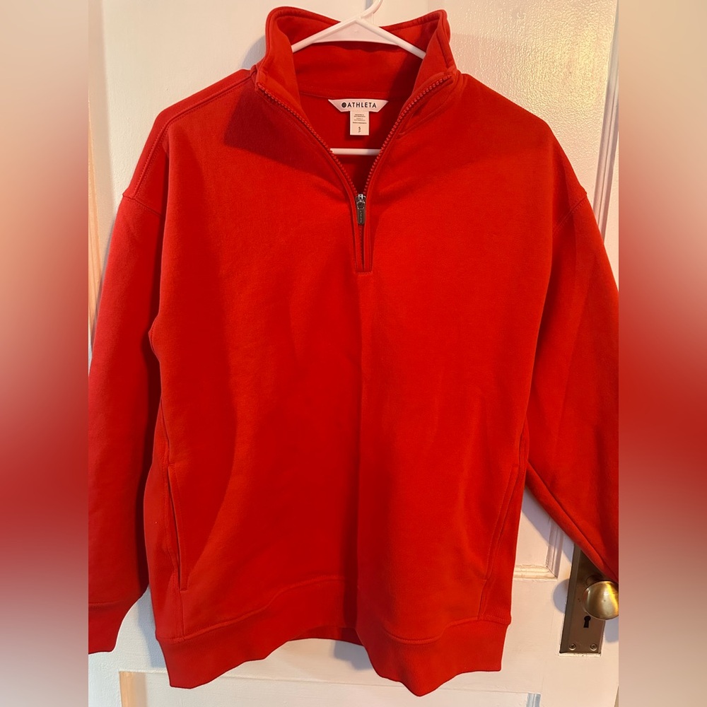 Athleta Red Forever Fleece 1/4 Zip Sweatshirt